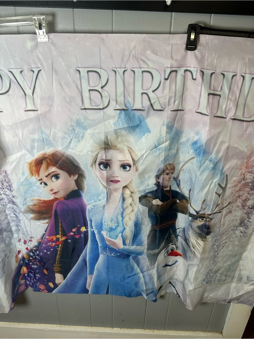 Disney Frozen Party happy birthday Backdrop - Blue, Purple, White 60x40